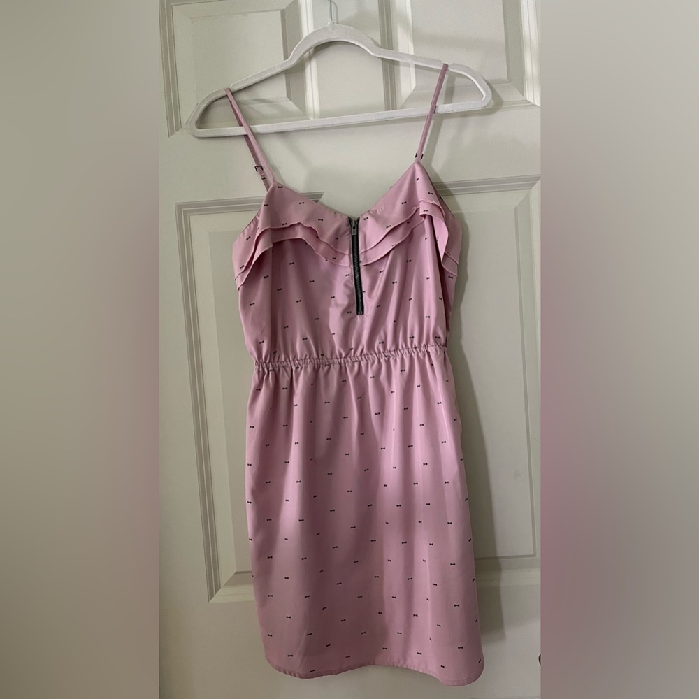 Roxy spaghetti strap mini dress, pale pink/blush with mini black bow print S